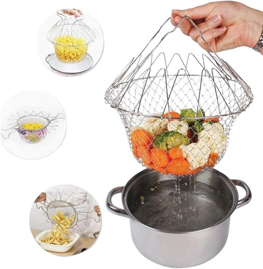 Multi-functional Frying Pan Basket Stainless Steel Folding Strainer